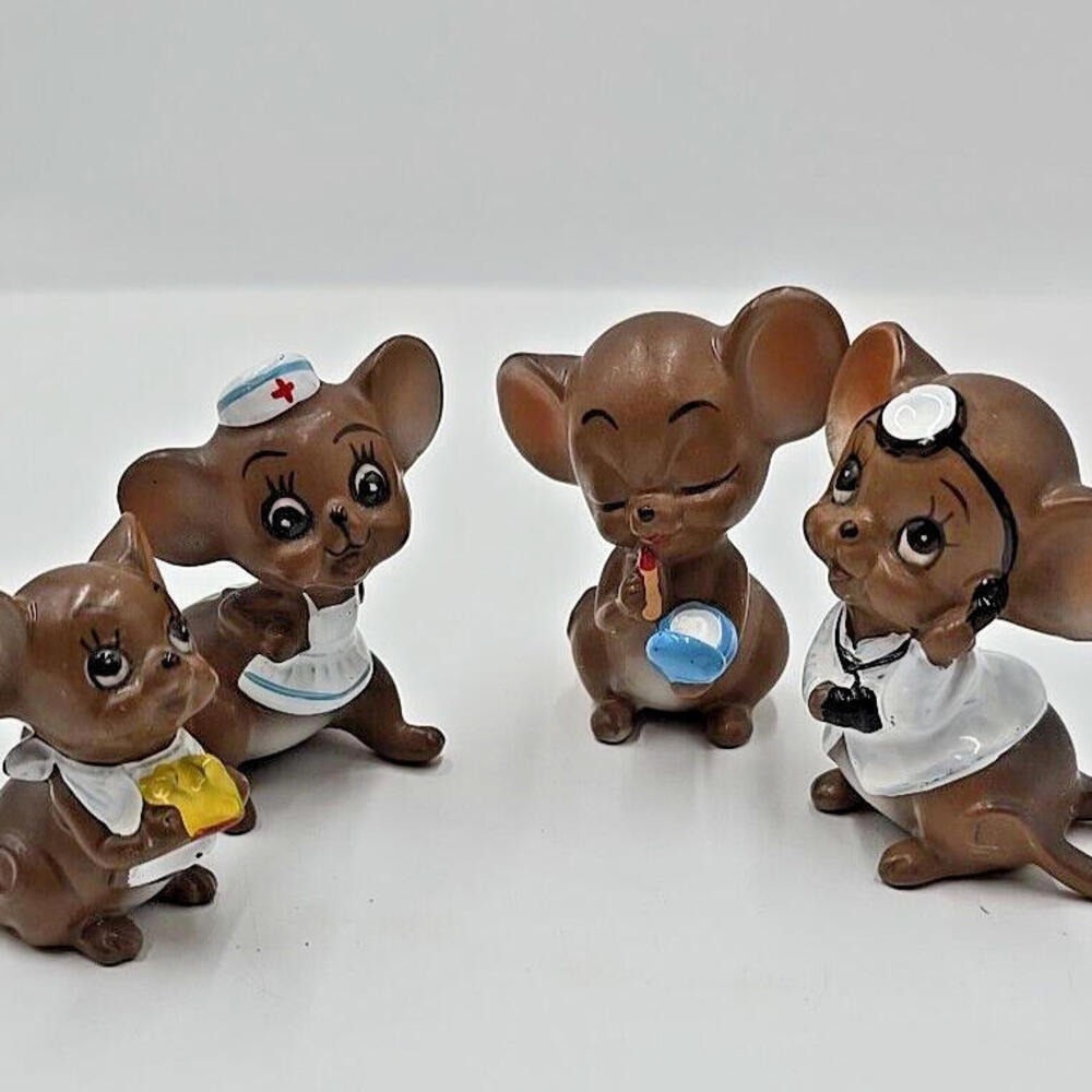 Four Vintage Josef Originals Ceramic‎ Mouse Figurines (GT-3)